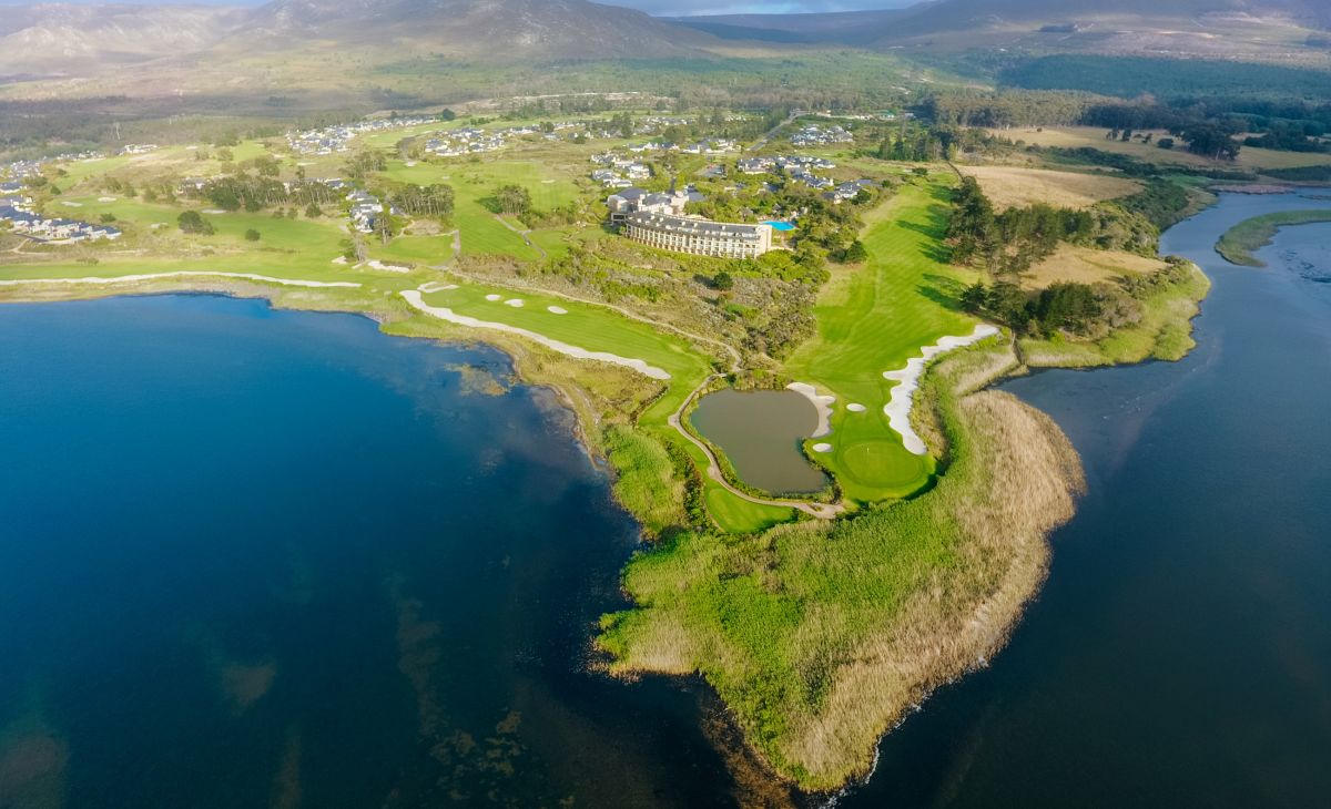 Arabella Hotel, Golf & Spa from the air, on the Bot River lagoon